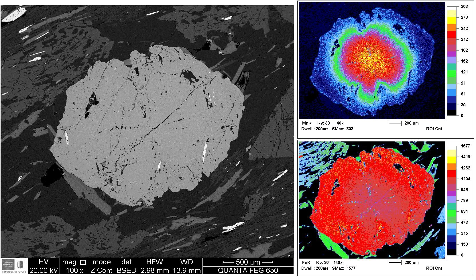 Garnet — BSE image with EDS compositional map
